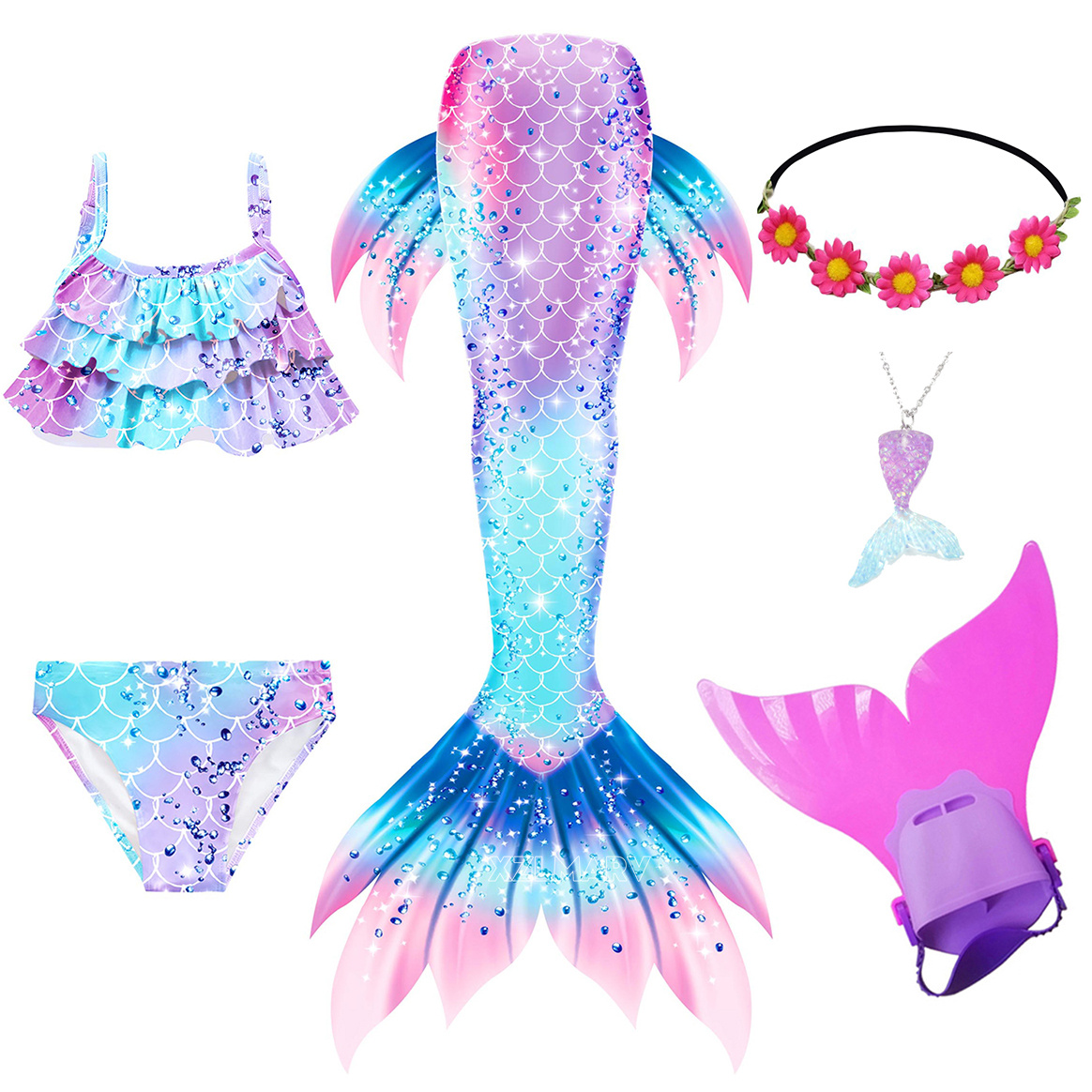 6Pcs/set Ariel Girls Swimming  - Flippers Swimming review and price