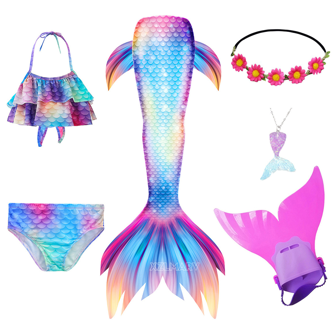 6Pcs/set Ariel Girls Swimming  - Flippers Swimming review and price